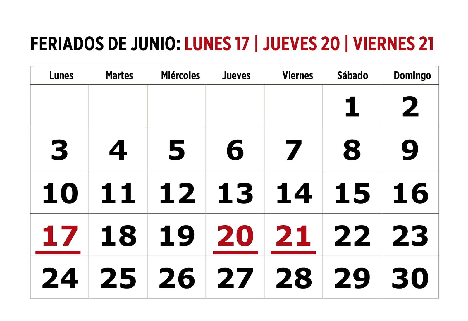 Feriados de junio