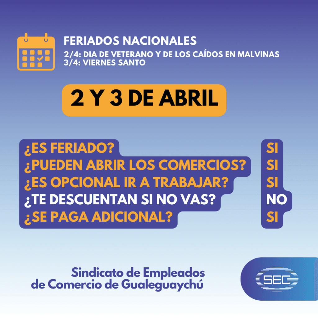 El 2 y 3 de abril son días no laborables